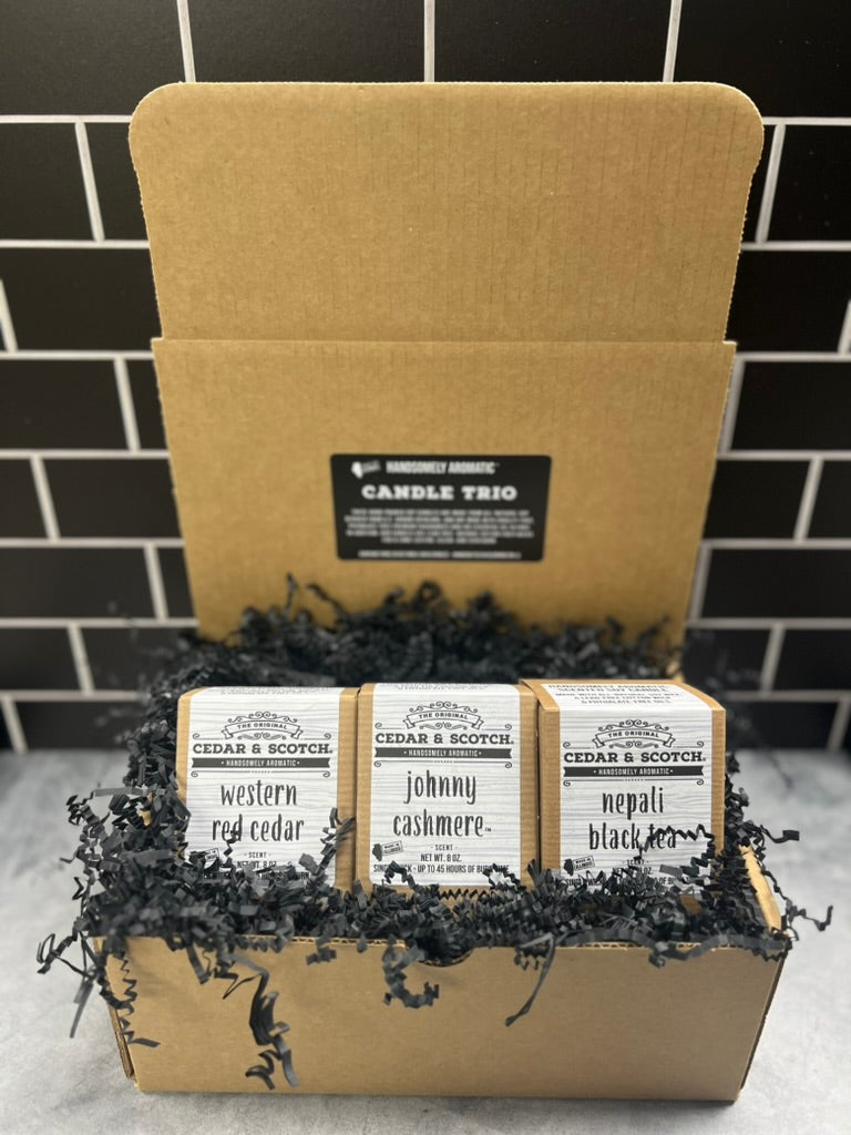 Candle Trio Gift Box (three single-wick candles)